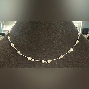 Elegant Silver Choker Necklace Station Link Flower Shaped